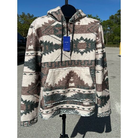 Southwestern Aztec Sherpa Hoodie Womens Small Cozy Fleece Pullover Western - Picture 3 of 10